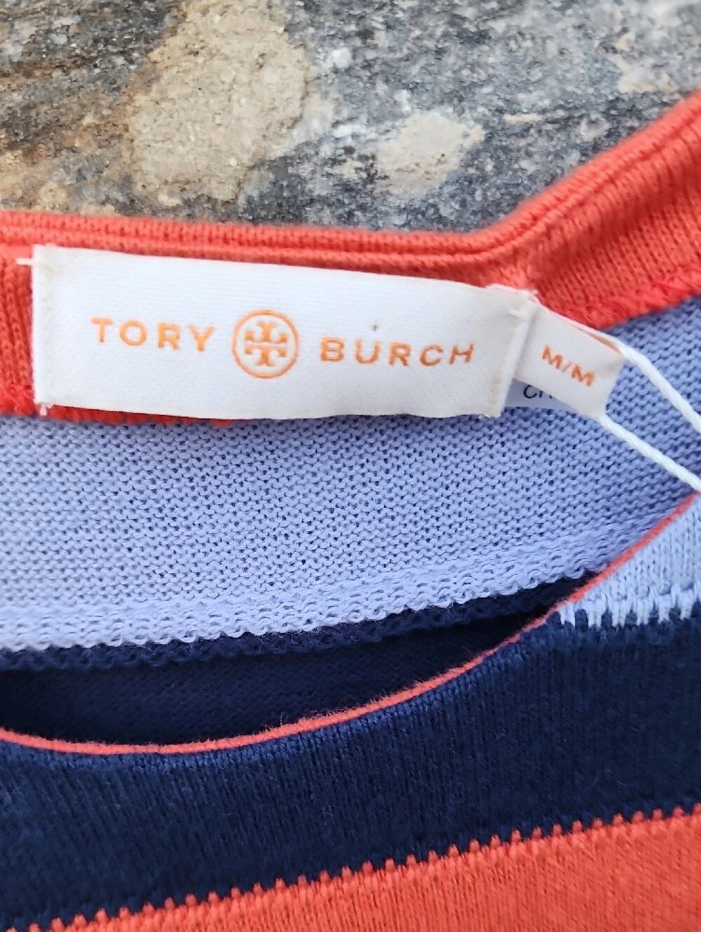 Tory Burch Ariana Sleeveless Racerback Tank Dress  in Navy, Coral & Light Blue